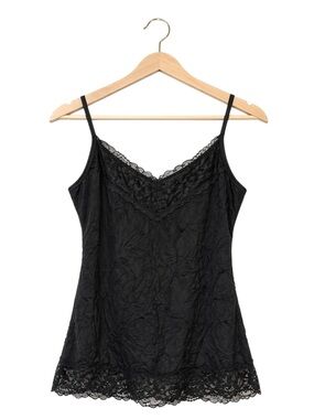 Maurices Womens Y2K Lace‎ Crinkle Cami Tank Top Large Whimsigoth Coquette